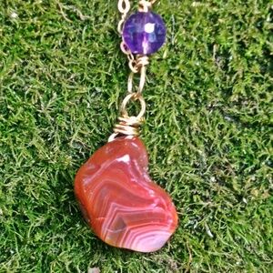 Lake Superior Agate Healing Crystal Necklace: Chevron Agate Talisman Jewelry